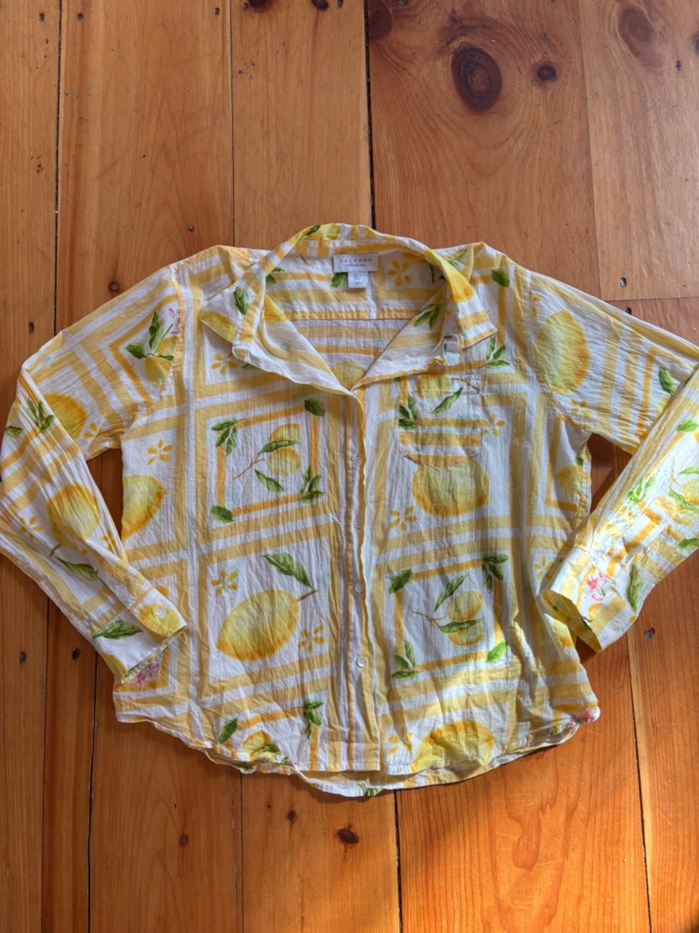 Calypso St Barth Lemon Print Button Up Blouse Size Large